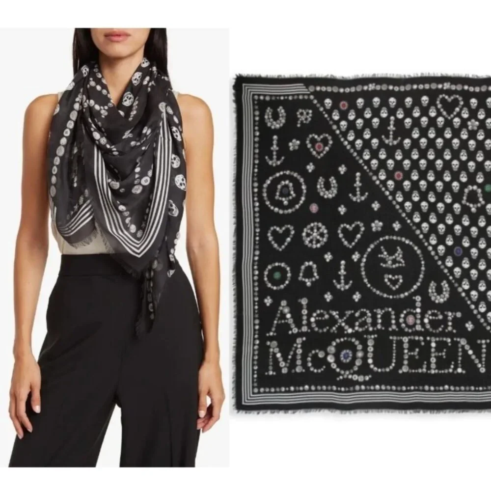NEW Alexander McQueen Jewelled Skull Scarf - Picture 1 of 6